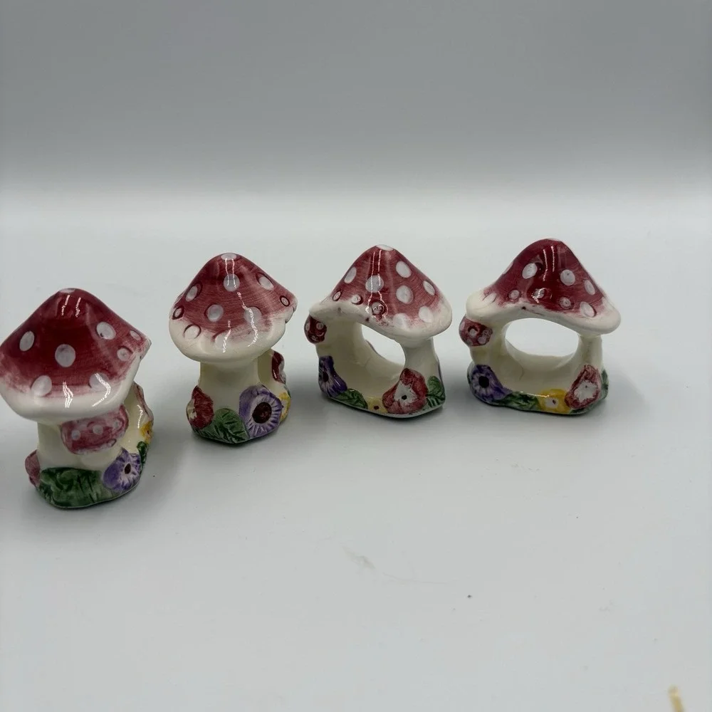 Vintage Merc Asia Mushroom Napkin Rings Bunny Rabbit Garden Party Set Of 4